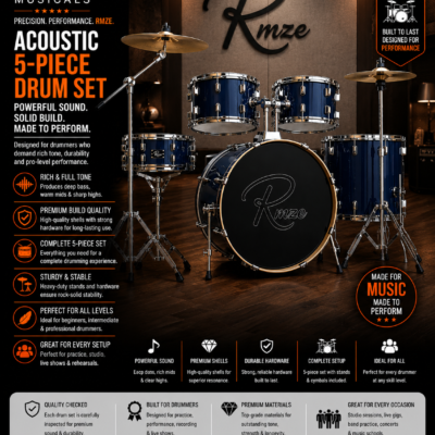 Rmze navy blue acoustic 5-piece drum set with cymbals and hardware