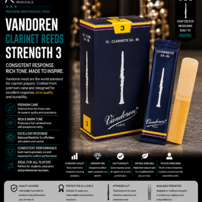 Vandoren Clarinet Reeds 3 strength natural cane 10 pack