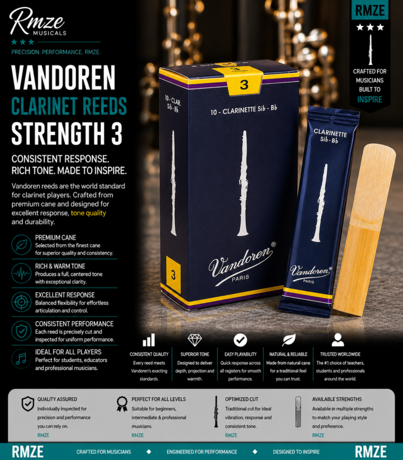Vandoren Clarinet Reeds 3 strength natural cane 10 pack