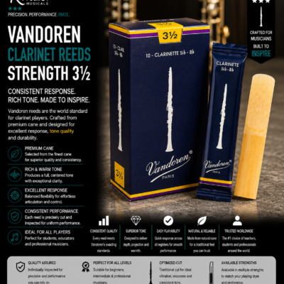 Vandoren Clarinet Reeds 3.5 strength natural cane 10 pack