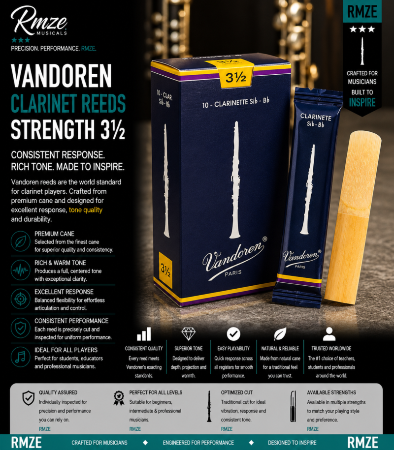 Vandoren Clarinet Reeds 3.5 strength natural cane 10 pack