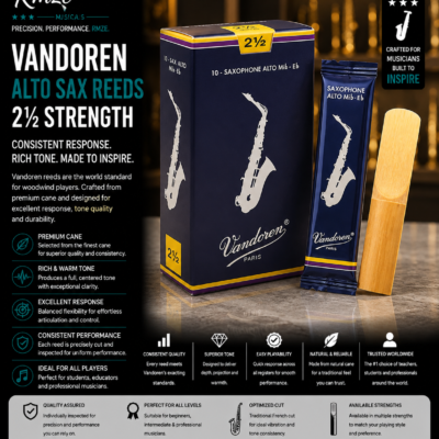 Vandoren Alto Sax Reeds 2.5 strength natural cane 10 pack