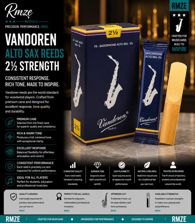 Vandoren Alto Sax Reeds 2.5 strength natural cane 10 pack