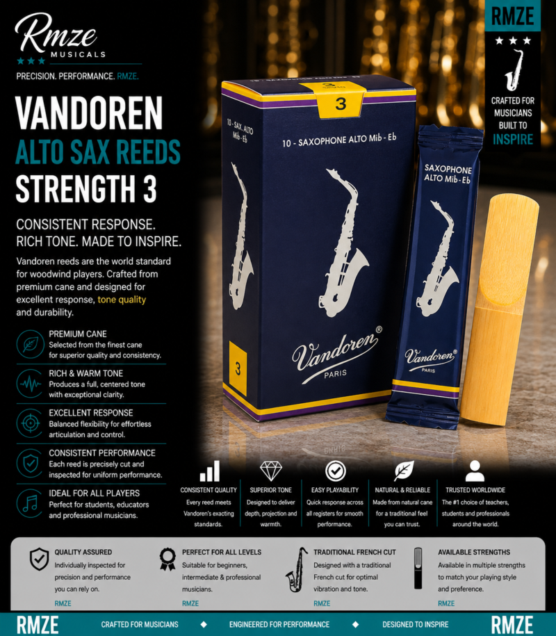 Vandoren Alto Sax Reeds 3 strength natural cane 10 pack