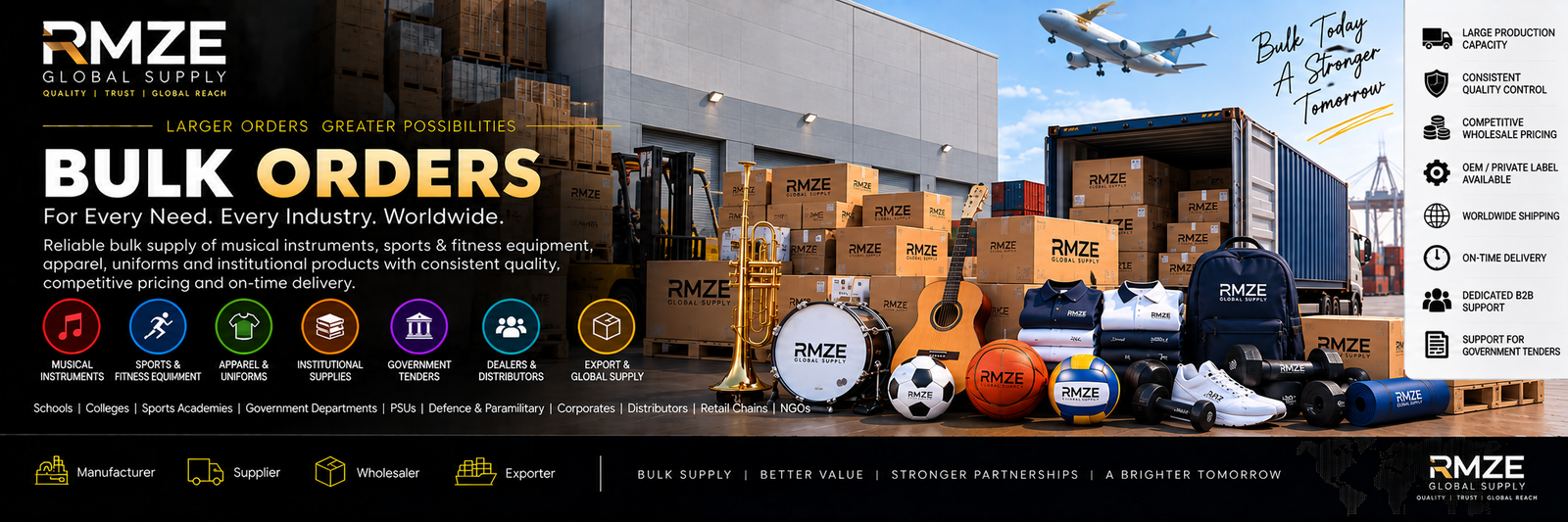 RMZE Schools and Colleges musical instruments, sports equipment, uniforms and institutional supply