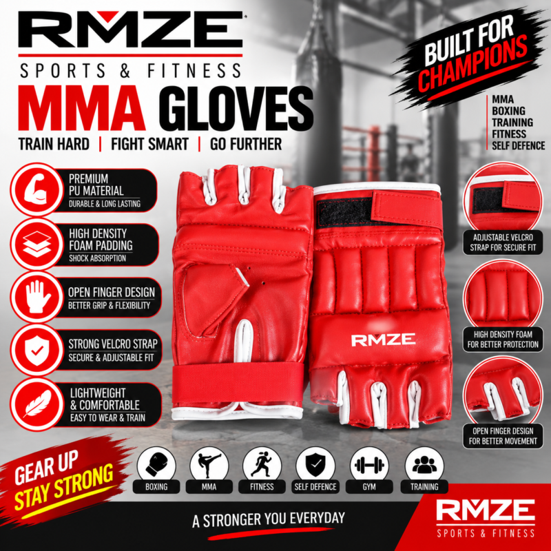 RMZE MMA gloves with open finger design for boxing kickboxing martial arts and combat sports training