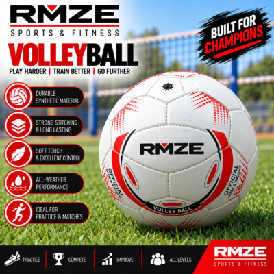 RMZE official size synthetic volleyball in white and red