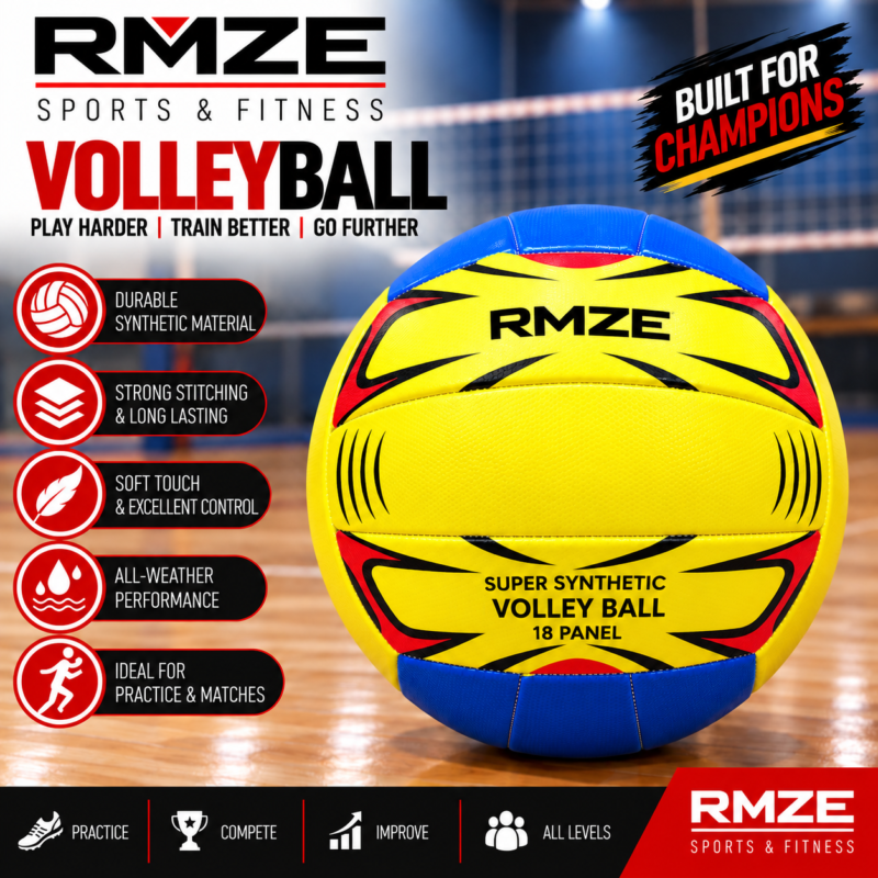 RMZE super synthetic 18 panel volleyball in yellow blue and red