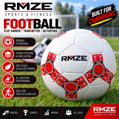 Rmze premium PU football white and red soccer ball for training practice and matches