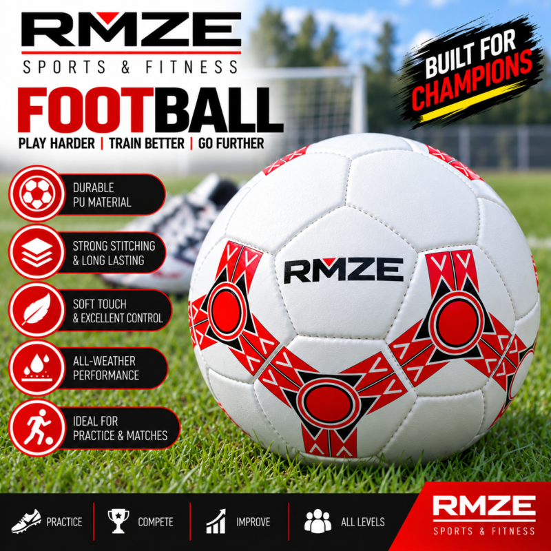 Rmze premium PU football white and red soccer ball for training practice and matches