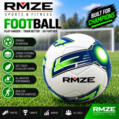 Rmze premium PU football white blue green soccer ball for training practice and matches
