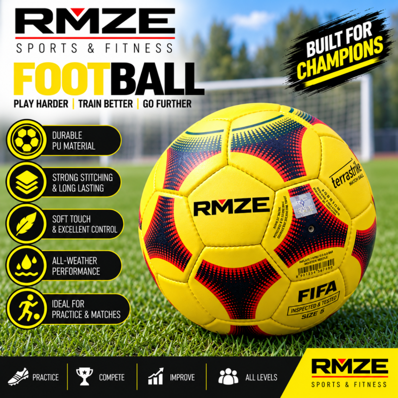RMZE Size 5 yellow red PU football for training practice and matches