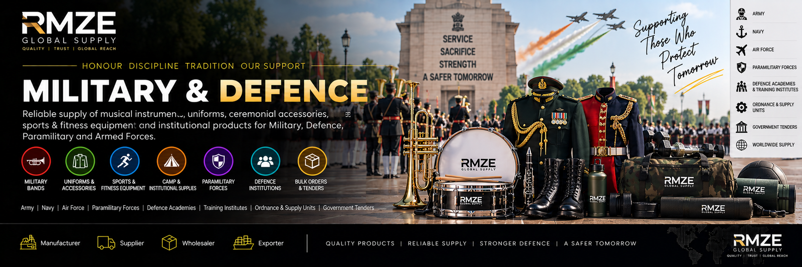 RMZE supply of musical instruments, uniforms, ceremonial accessories and fitness equipment for military and defence