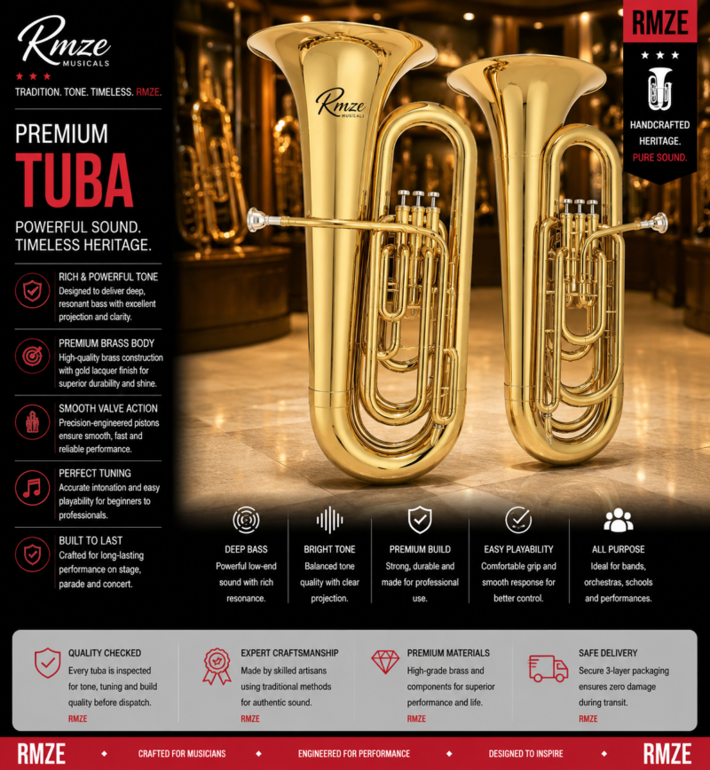 RMZE Premium Tuba brass musical instrument for brass and concert bands