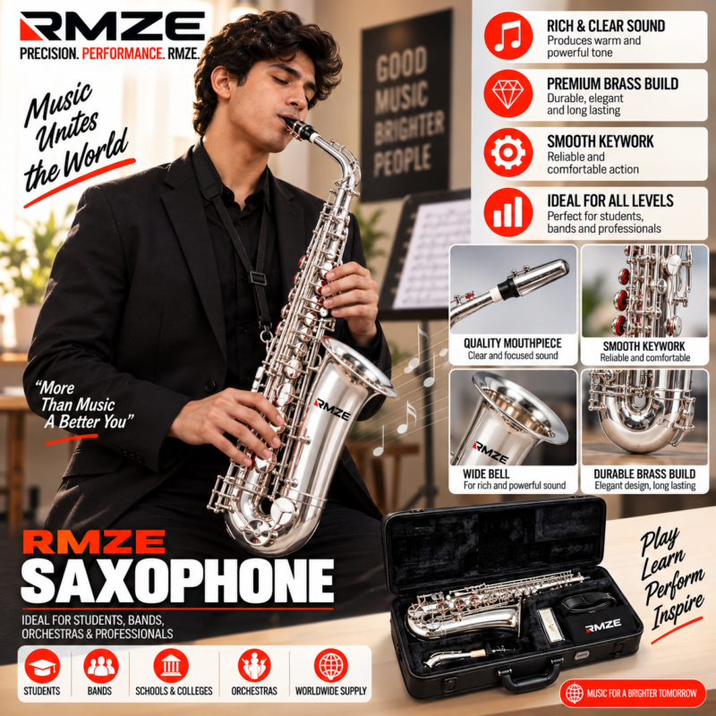 RMZE silver alto saxophone with premium brass construction and smooth keywork