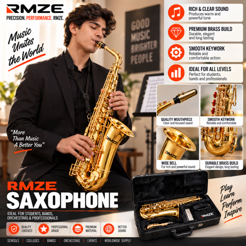 Rmze gold alto saxophone with premium brass construction and smooth keywork
