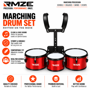 Marching Drum Set Red – 3 Drum Set with Adjustable Shoulder Harness