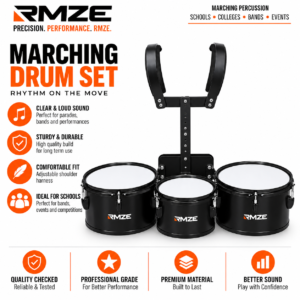 Marching Drum Set Black – 3 Drum Set with Adjustable Shoulder Harness