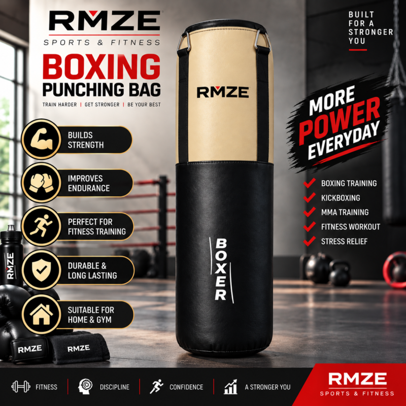RMZE black and cream boxing punching bag heavy bag for boxing kickboxing MMA and fitness training