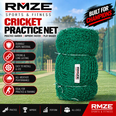 RMZE green HDPE cricket practice net for training and coaching