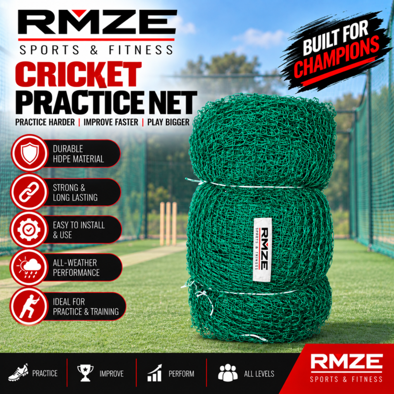 RMZE green HDPE cricket practice net for training and coaching