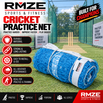 Rmze blue cricket practice net with reinforced white border