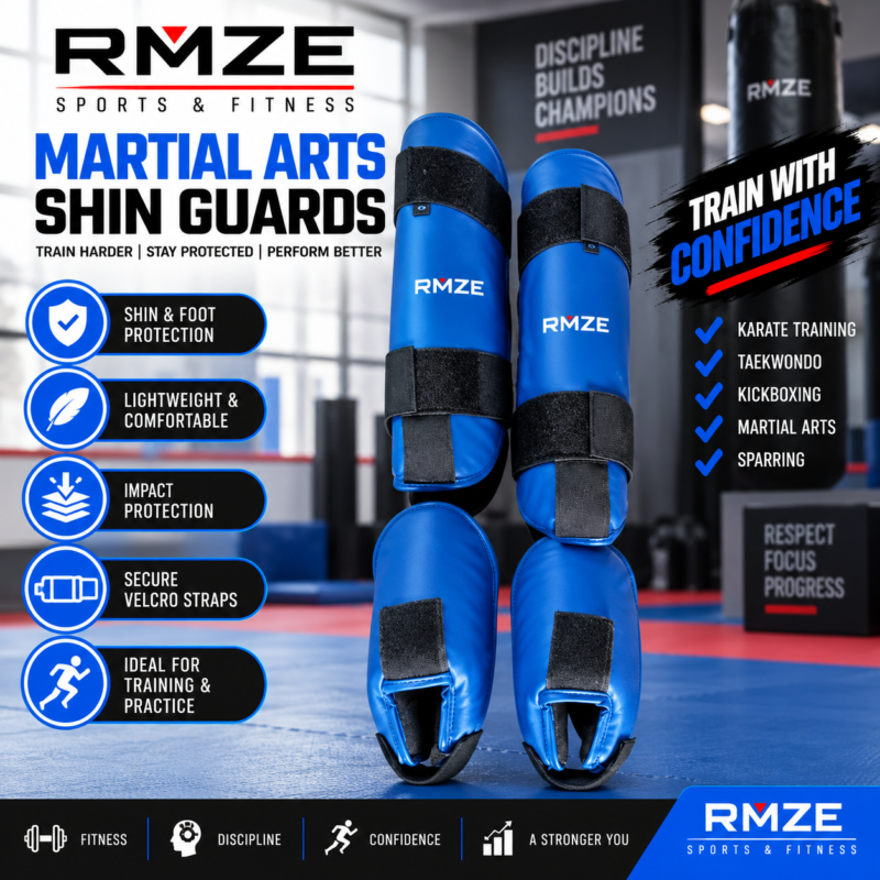 RMZE martial arts shin guards for karate taekwondo kickboxing MMA sparring and combat sports training