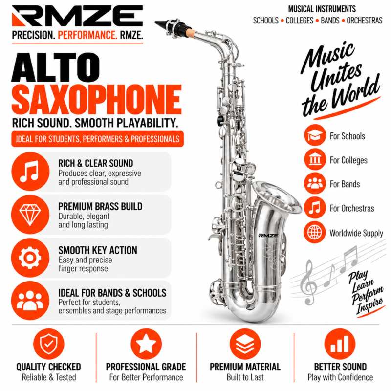 RMZE silver alto saxophone with premium brass build and smooth key action