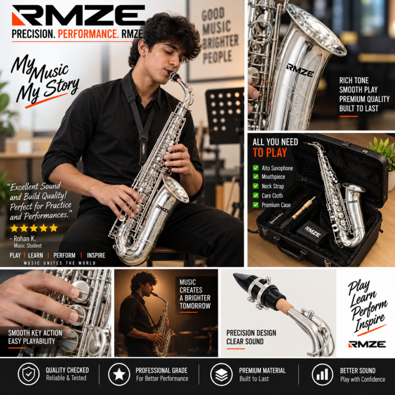 RMZE silver alto saxophone with premium brass build and smooth key action