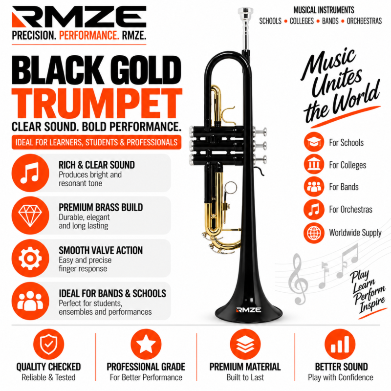 Rmze Black gold trumpet brass musical instrument for students schools bands and orchestras