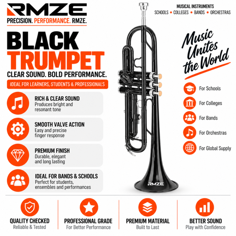 Rmze Black trumpet brass musical instrument for students schools bands and orchestras