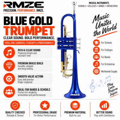 RMZE blue gold trumpet brass musical instrument for students schools bands and orchestras