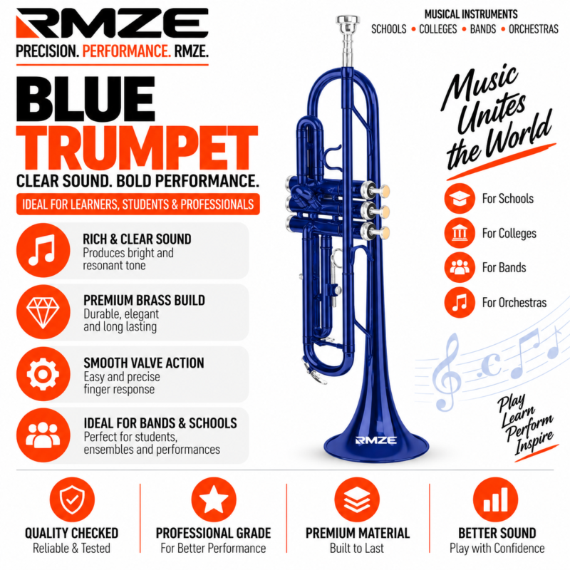 Rmze blue trumpet brass musical instrument for students schools bands and orchestras