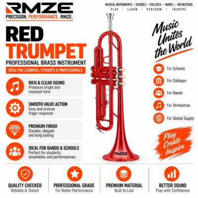Rmze red trumpet brass musical instrument for students schools bands and orchestras
