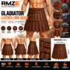 RMZE brown gladiator leather-look skirt with layered panels, decorative rivets and double-buckle waist belt