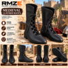 RMZE black medieval-inspired lace-up boots with tall shaft and textured finish