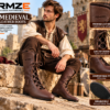 RMZE brown medieval-inspired lace-up boots with tall shaft and textured finish