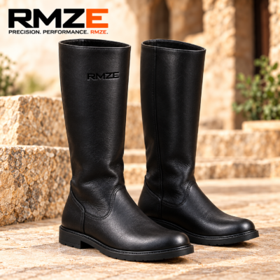 RMZE black tall medieval-inspired boots with rounded toes and a classic shaft design