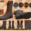 RMZE medieval chainmail-style boots with brown textured panels and front lace-up detailing