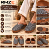 RMZE brown chainmail-style medieval leather-look mules with metallic linked upper
