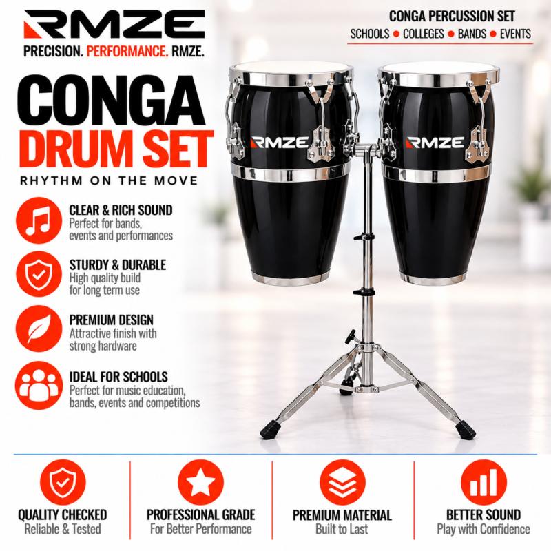RMZE two-piece black conga drum set with stand available in multiple colours