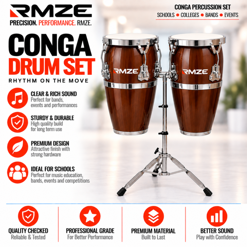 RMZE two-piece brown conga drum set with stand available in multiple colours