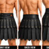 RMZE black gladiator leather-look skirt with layered panels, decorative rivets and double-buckle waist belt