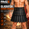 RMZE black gladiator leather-look skirt with layered panels, decorative rivets and double-buckle waist belt