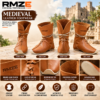 RMZE brown medieval-inspired leather footwear with tall cuff, lace-up front and wraparound straps