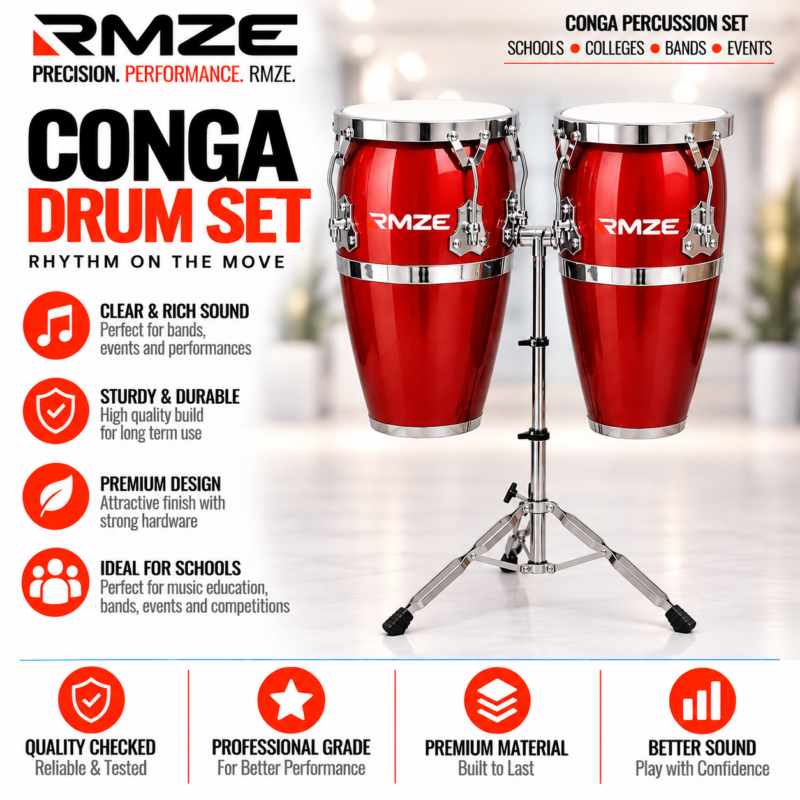 RMZE two-piece red conga drum set with stand available in multiple colours
