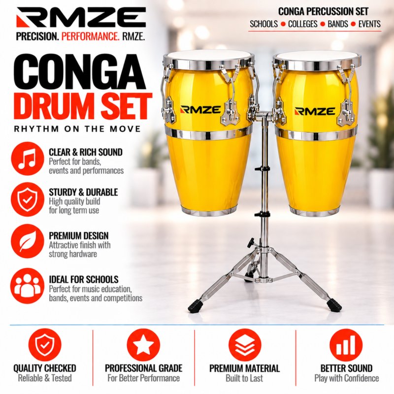 RMZE two-piece yellow conga drum set with stand available in multiple colours