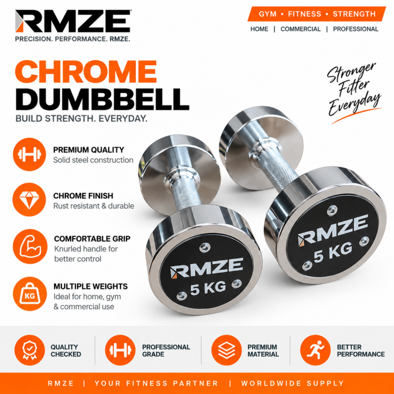 RMZE 5 KG chrome dumbbell with knurled grip