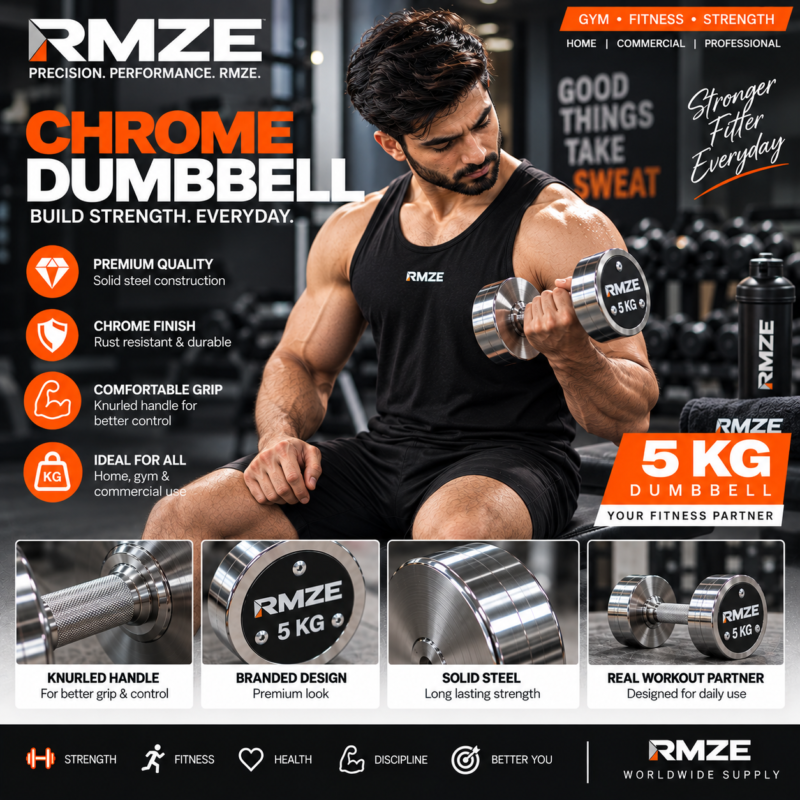 RMZE 5 KG chrome dumbbell with knurled grip