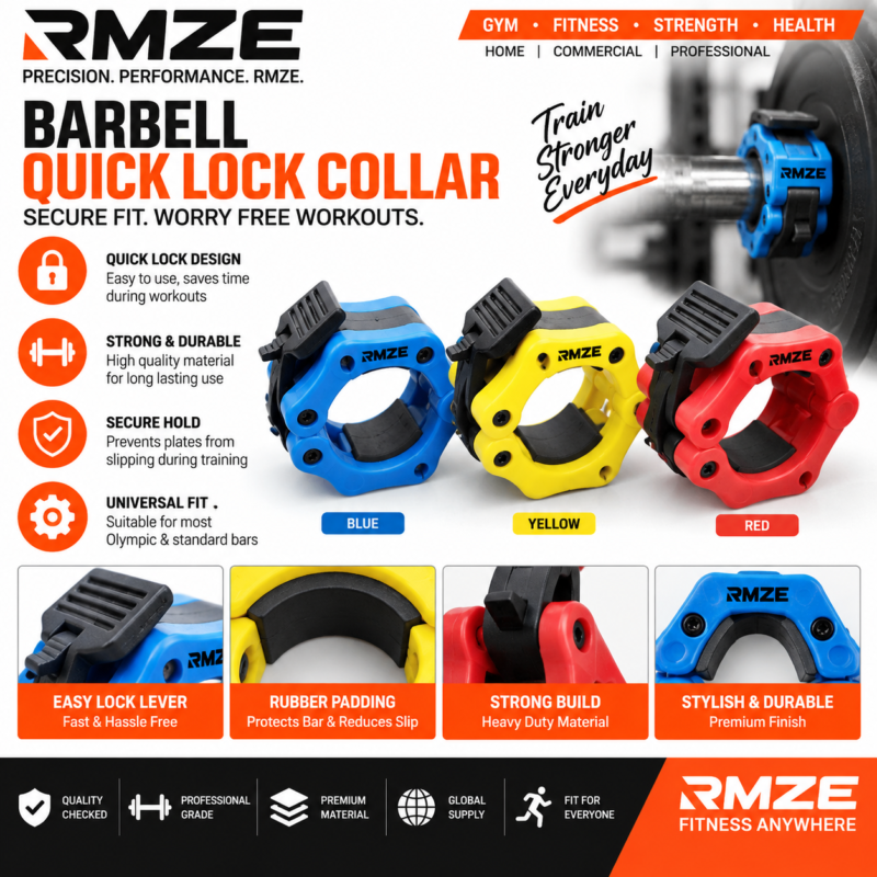 RMZE barbell quick lock collar available in blue yellow and red